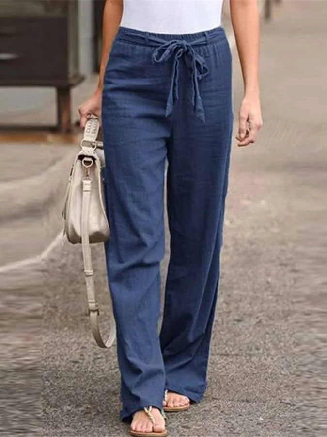 Pantalon D'été Femme en Lin Légère avec Taille Haute et Coupe Ample 6