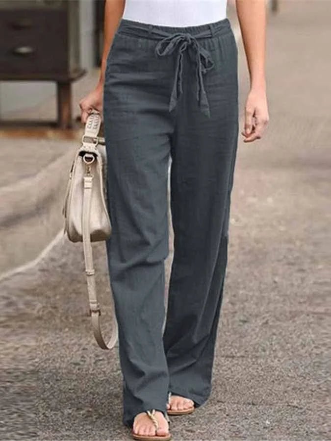 Pantalon D'été Femme en Lin Légère avec Taille Haute et Coupe Ample 7