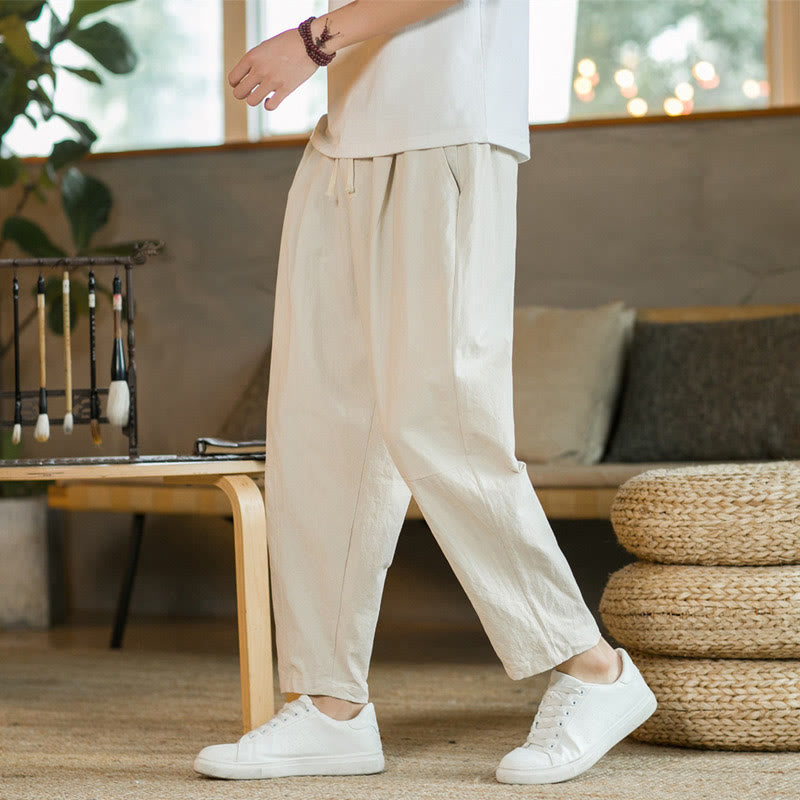 Pantalon En Lin Homme Confortable Avec Poches - Pantalons Décontractés En Coton Et Lin Pour Un Style Élégant 0
