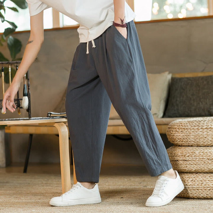 Pantalon En Lin Homme Confortable Avec Poches - Pantalons Décontractés En Coton Et Lin Pour Un Style Élégant 11