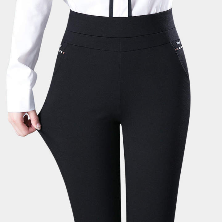 Pantalon Femme Élastique Noir à Taille Haute – Confort Optimal et Design Chic pour Toutes Occasions 0