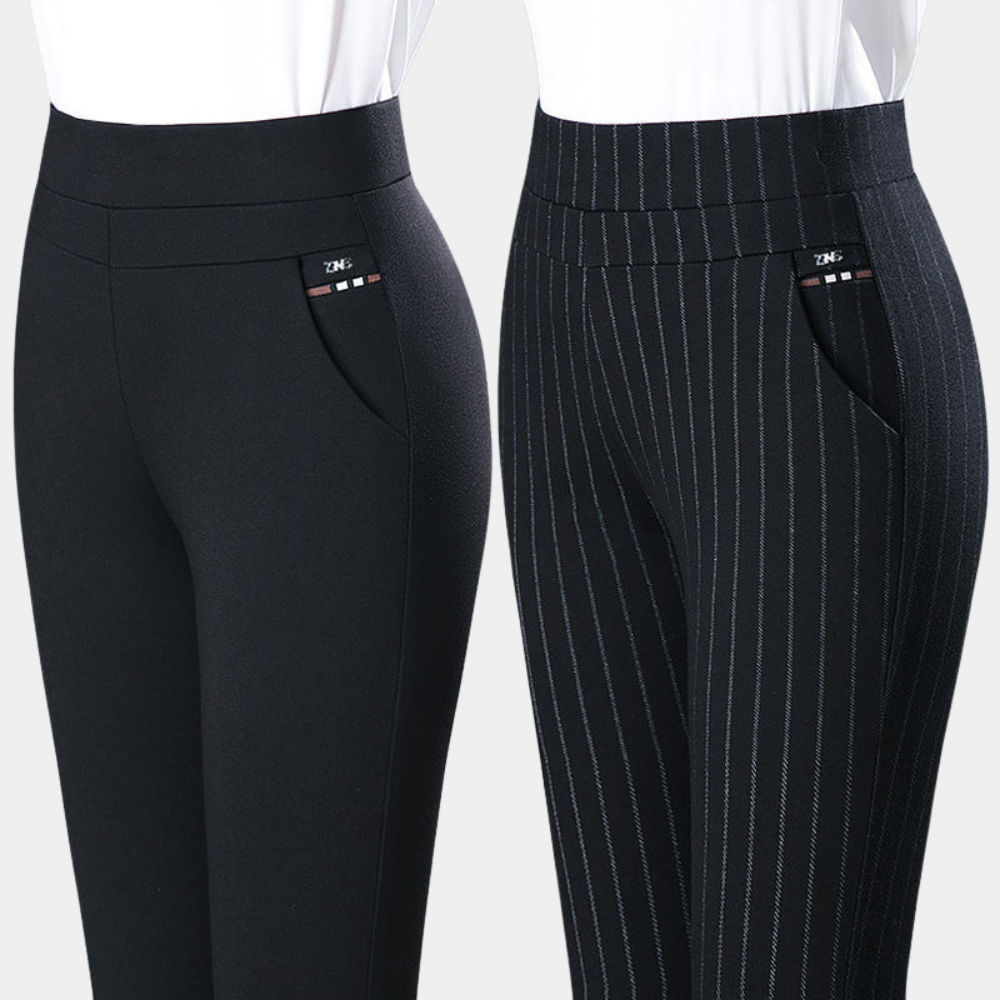 Pantalon Femme Élastique Noir à Taille Haute – Confort Optimal et Design Chic pour Toutes Occasions 1