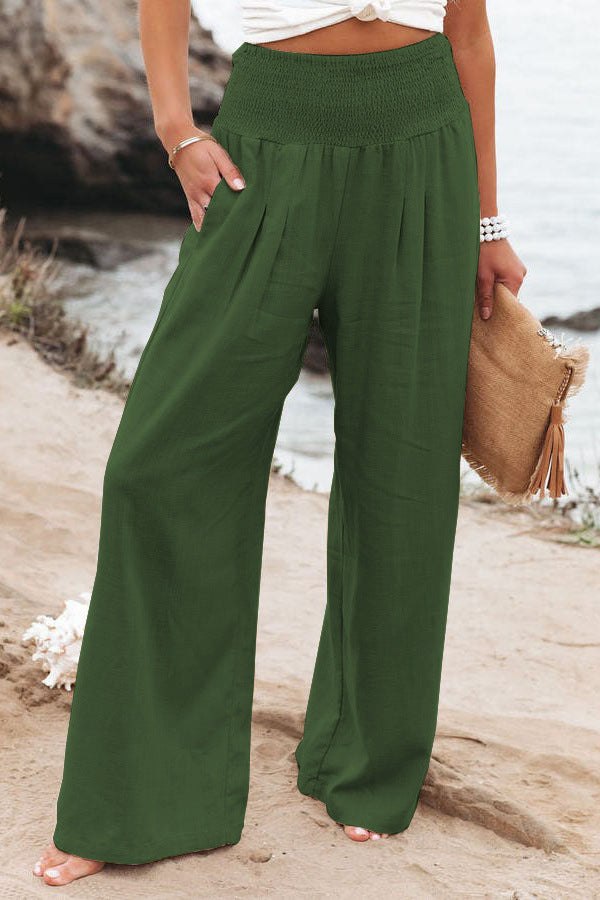 Pantalon Fluide Femme Taille Haute en Coton-Lin, Jambes Larges, Confortable et Élégant – Idéal pour Toutes Occasions 4