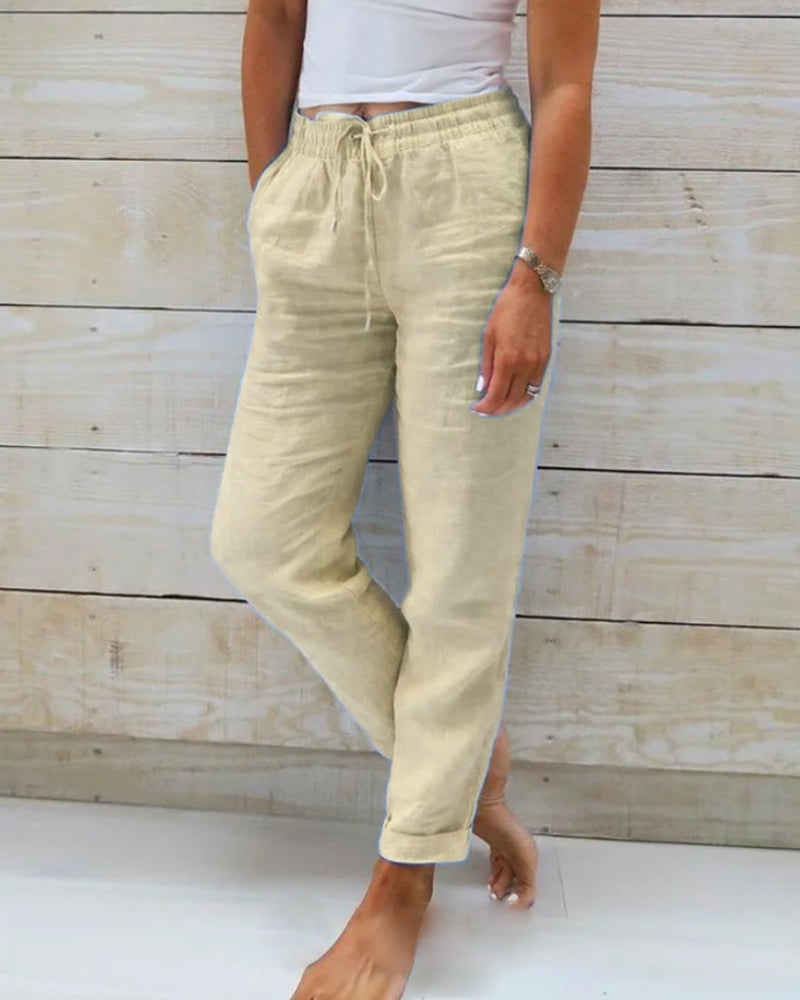 Pantalon Fluide Femme en Coton et Lin avec Taille Élastique – Confort et Élégance pour Toutes les Occasions 1