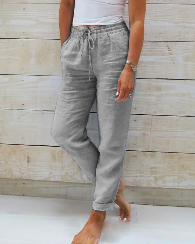 Pantalon Fluide Femme en Coton et Lin avec Taille Élastique – Confort et Élégance pour Toutes les Occasions 2