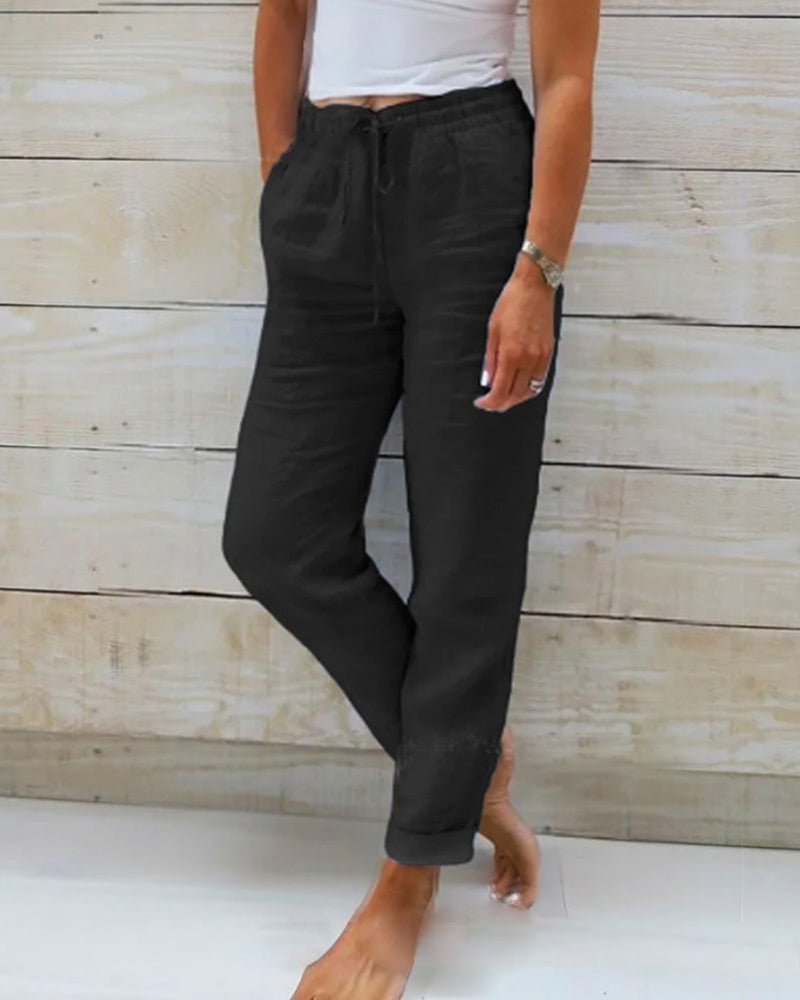 Pantalon Fluide Femme en Coton et Lin avec Taille Élastique – Confort et Élégance pour Toutes les Occasions 3