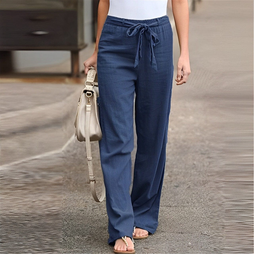Pantalon Fluide Femme en Lin Élastique avec Poches – Confortable et Élégant pour l'Été 1
