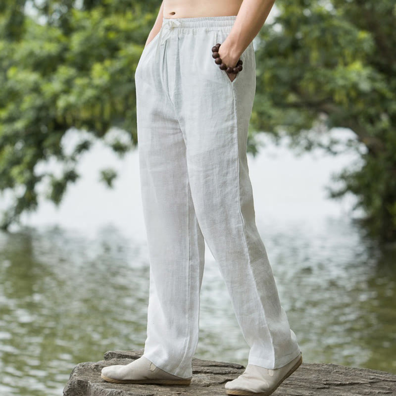 Pantalon Lin Homme Ample avec Poches – Confort et Élégance en Coton et Lin, Idéal pour Activités Quotidiennes 9