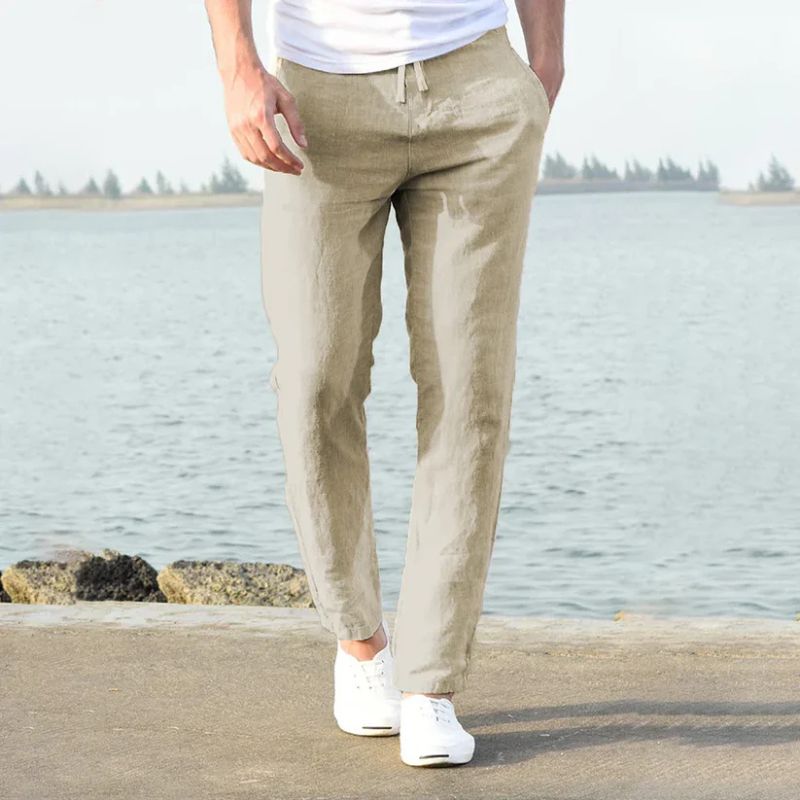 Pantalon en lin homme léger et respirant – Coupe décontractée avec taille élastique et poches latérales pour l'été 1