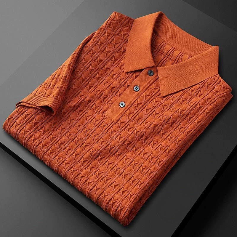 Polo Homme Élégant en Tricot Diamant à Col Rabattu et Fermeture Demi-Bouton – Confort et Style Sophistiqué 0