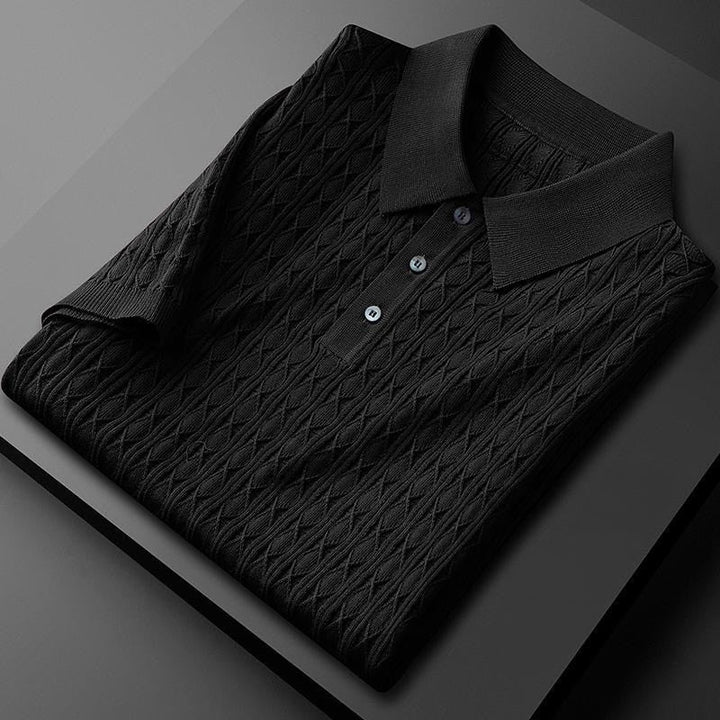 Polo Homme Élégant en Tricot Diamant à Col Rabattu et Fermeture Demi-Bouton – Confort et Style Sophistiqué 1