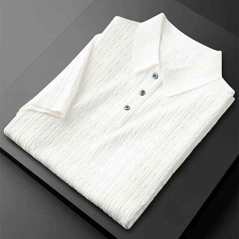 Polo Homme Élégant en Tricot Diamant à Col Rabattu et Fermeture Demi-Bouton – Confort et Style Sophistiqué 2