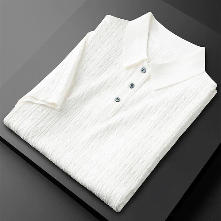 Polo Homme Élégant en Tricot Diamant à Col Rabattu et Fermeture Demi-Bouton – Confort et Style Sophistiqué 2