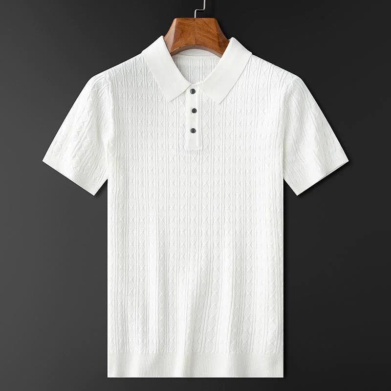 Polo Homme Élégant en Tricot Diamant à Col Rabattu et Fermeture Demi-Bouton – Confort et Style Sophistiqué 3