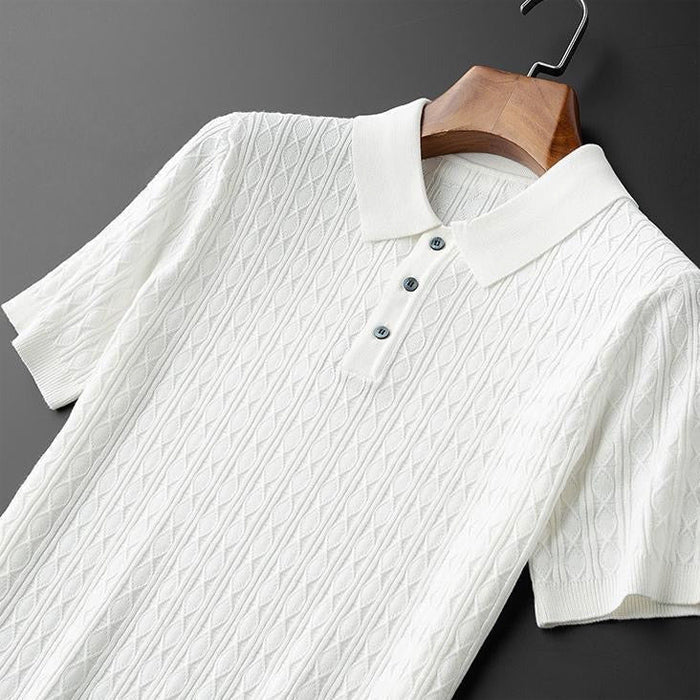 Polo Homme Élégant en Tricot Diamant à Col Rabattu et Fermeture Demi-Bouton – Confort et Style Sophistiqué 4