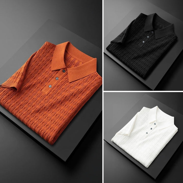 Polo Homme Élégant en Tricot Diamant à Col Rabattu et Fermeture Demi-Bouton – Confort et Style Sophistiqué 5