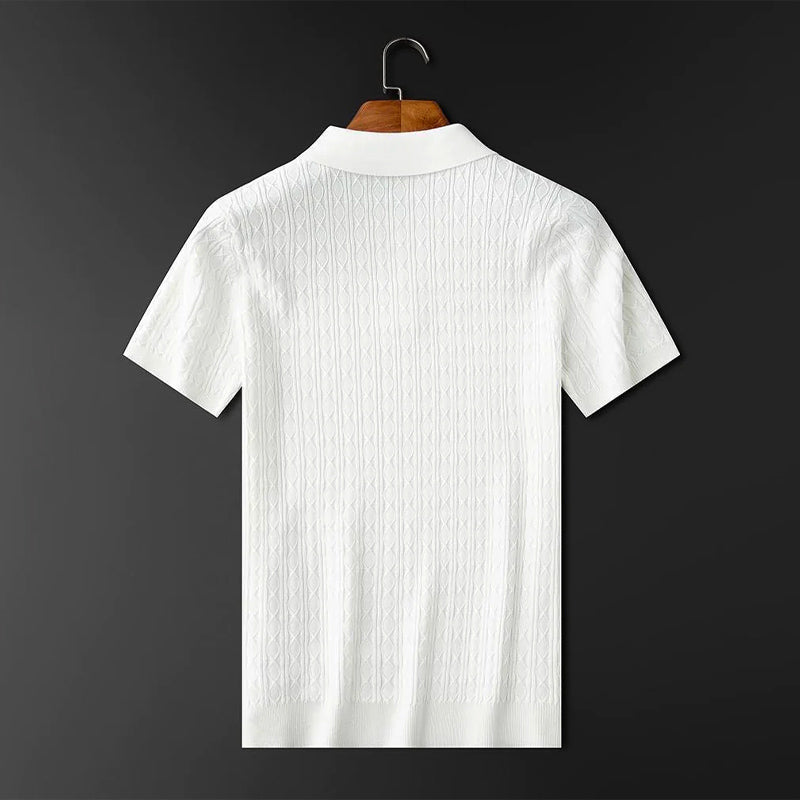 Polo Homme Élégant en Tricot Diamant à Col Rabattu et Fermeture Demi-Bouton – Confort et Style Sophistiqué 6