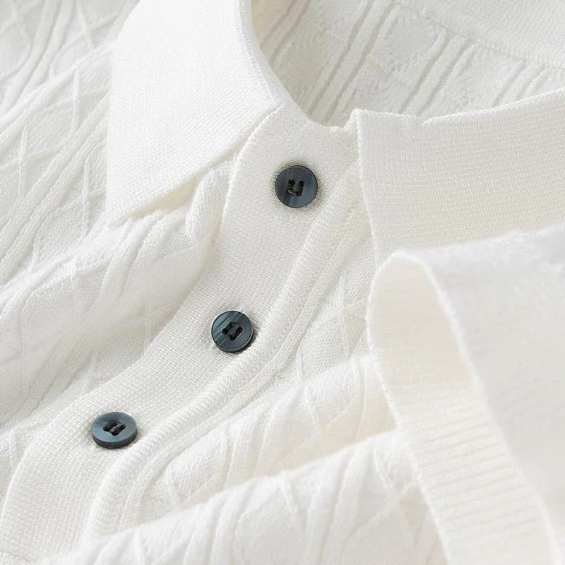 Polo Homme Élégant en Tricot Diamant à Col Rabattu et Fermeture Demi-Bouton – Confort et Style Sophistiqué 7