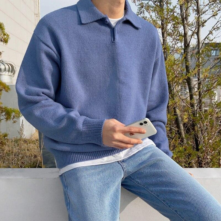 Polo Homme en Laine Boutonné, Manche Longue, Élégance et Confort, Disponible en Plusieurs Tailles et Couleurs 2