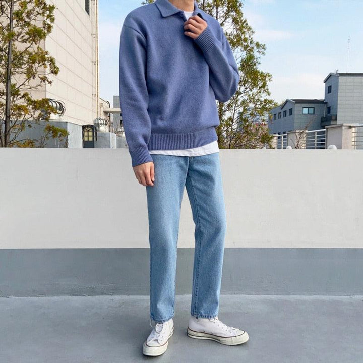Polo Homme en Laine Boutonné, Manche Longue, Élégance et Confort, Disponible en Plusieurs Tailles et Couleurs 4
