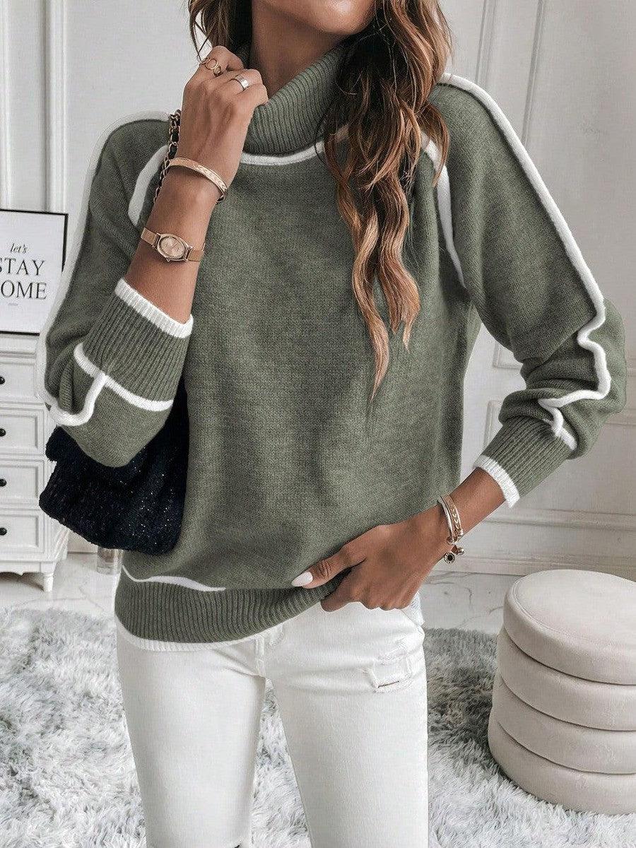 Pull Femme Chic en Tricot Doux avec Détails Contrastés – Confort et Élégance pour Saisons Fraîches 0