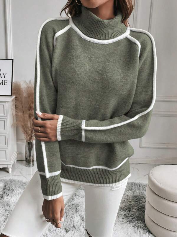 Pull Femme Chic en Tricot Doux avec Détails Contrastés – Confort et Élégance pour Saisons Fraîches 2