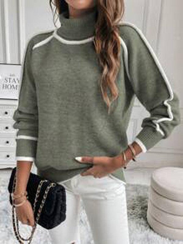 Pull Femme Chic en Tricot Doux avec Détails Contrastés – Confort et Élégance pour Saisons Fraîches 3
