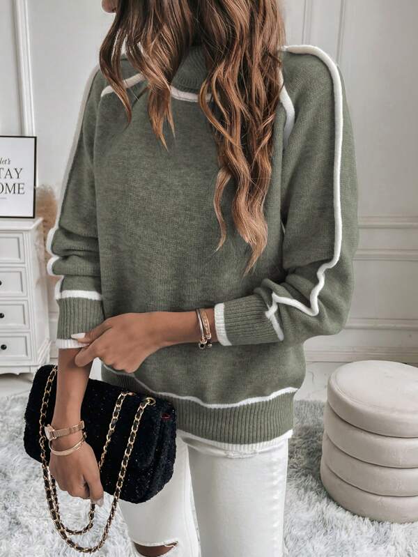 Pull Femme Chic en Tricot Doux avec Détails Contrastés – Confort et Élégance pour Saisons Fraîches 4