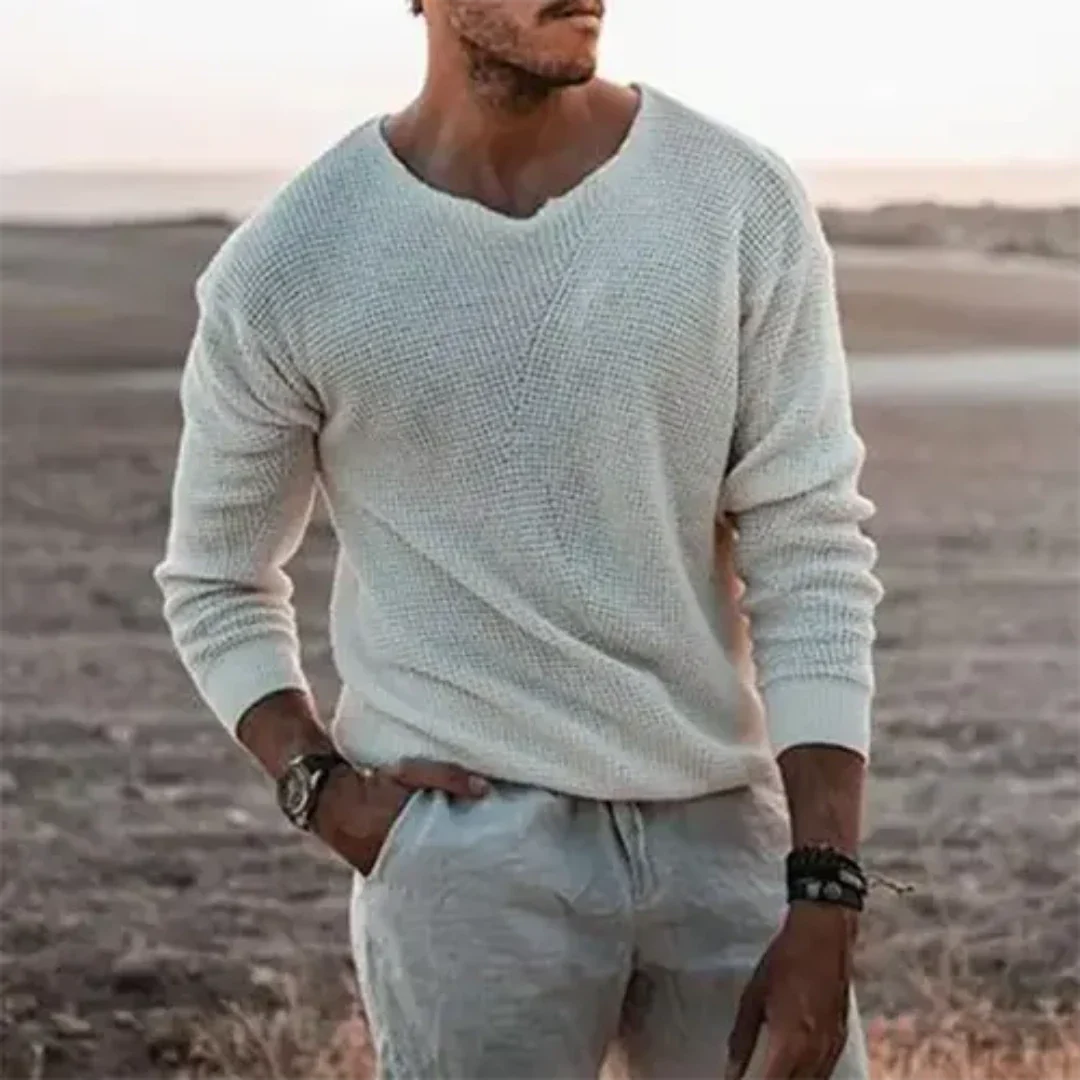 Pull Homme Long Manches Gris Taille M Tricot Doux 0