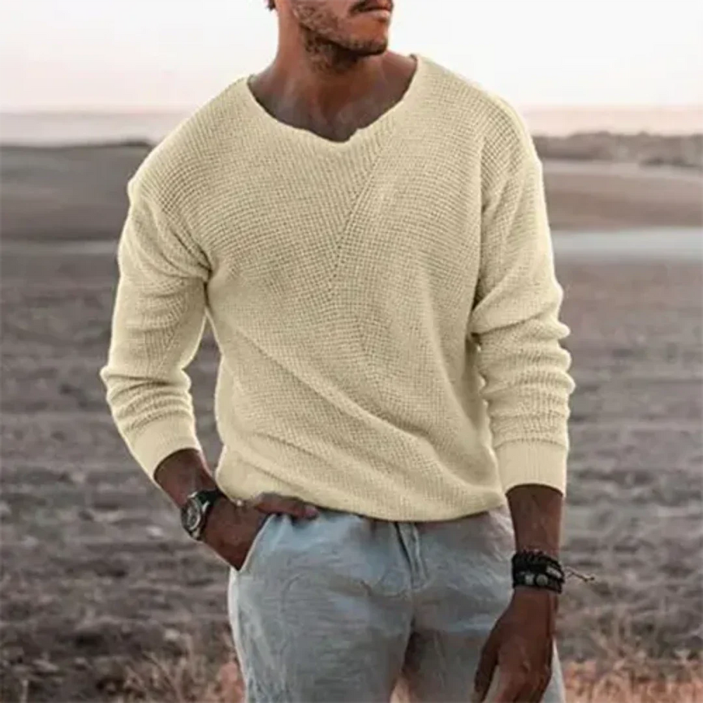 Pull Homme Long Manches Gris Taille M Tricot Doux 1