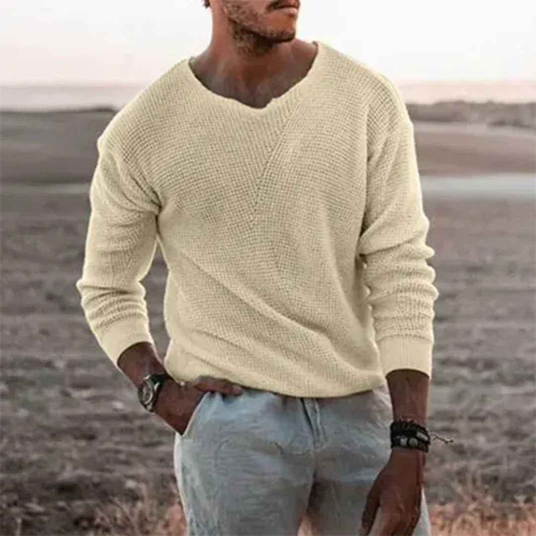 Pull Homme Long Manches Gris Taille M Tricot Doux 1