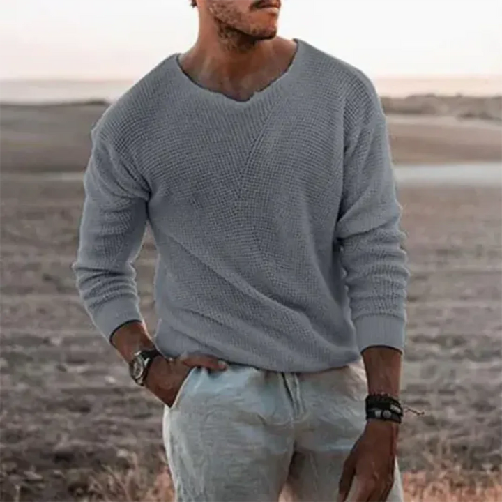 Pull Homme Long Manches Gris Taille M Tricot Doux 2