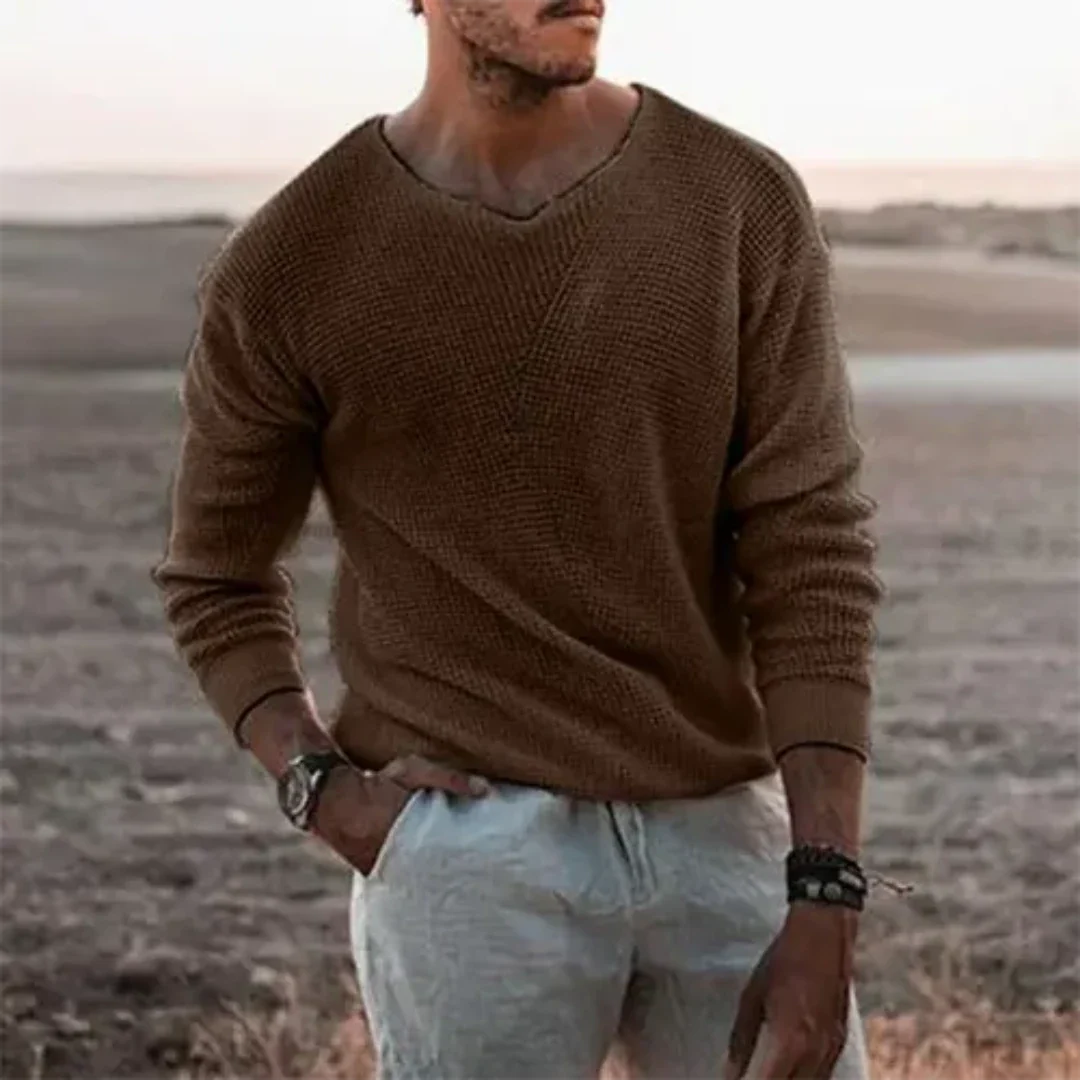 Pull Homme Long Manches Gris Taille M Tricot Doux 3