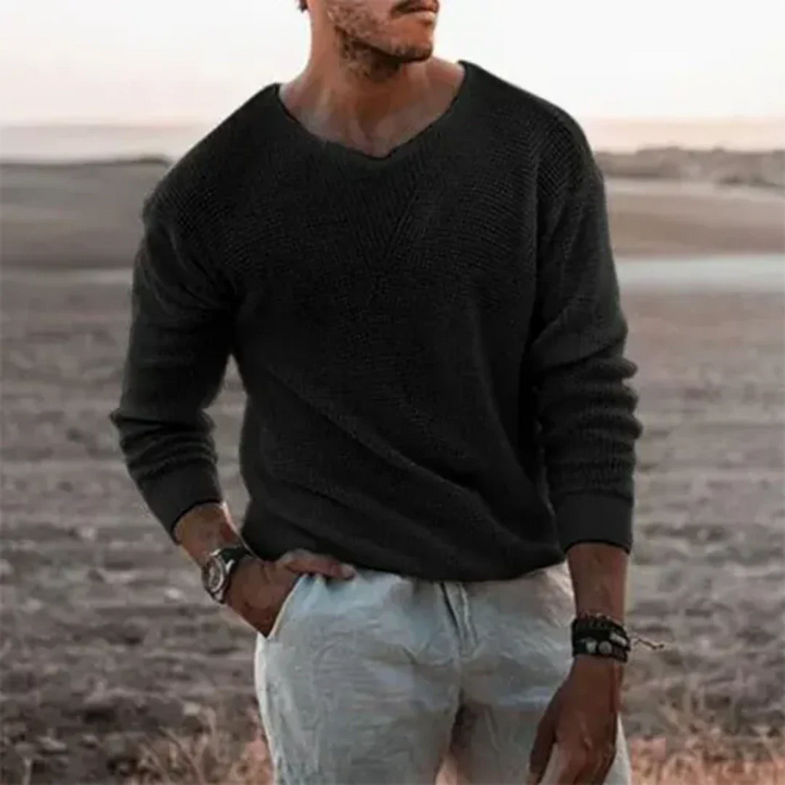 Pull Homme Long Manches Gris Taille M Tricot Doux 4