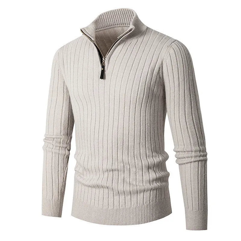 Pull Homme Zippé à Col Montant en Coton Premium - Manches Longues, Coupe Ajustée, Idéal pour les Saisons Froides 0