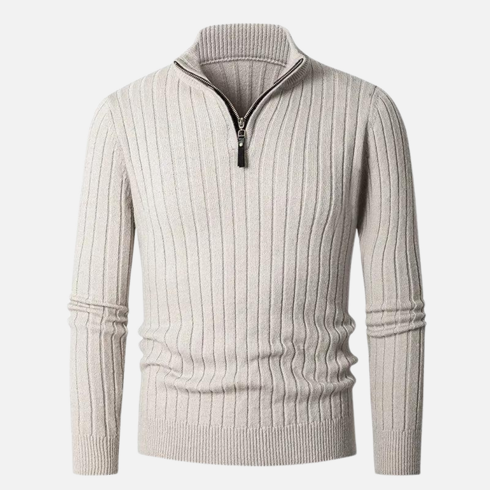Pull Homme Zippé à Col Montant en Coton Premium - Manches Longues, Coupe Ajustée, Idéal pour les Saisons Froides 1
