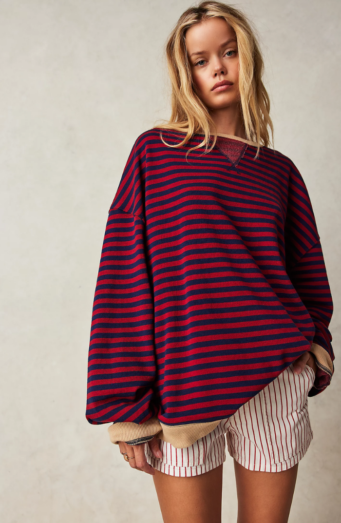 Pull Oversize Femme Rayé en Ambre – Confort Élégant pour Toutes Occasions, Tissu Doux, Coupe Décontractée, Idéal pour Toutes Silhouettes 3