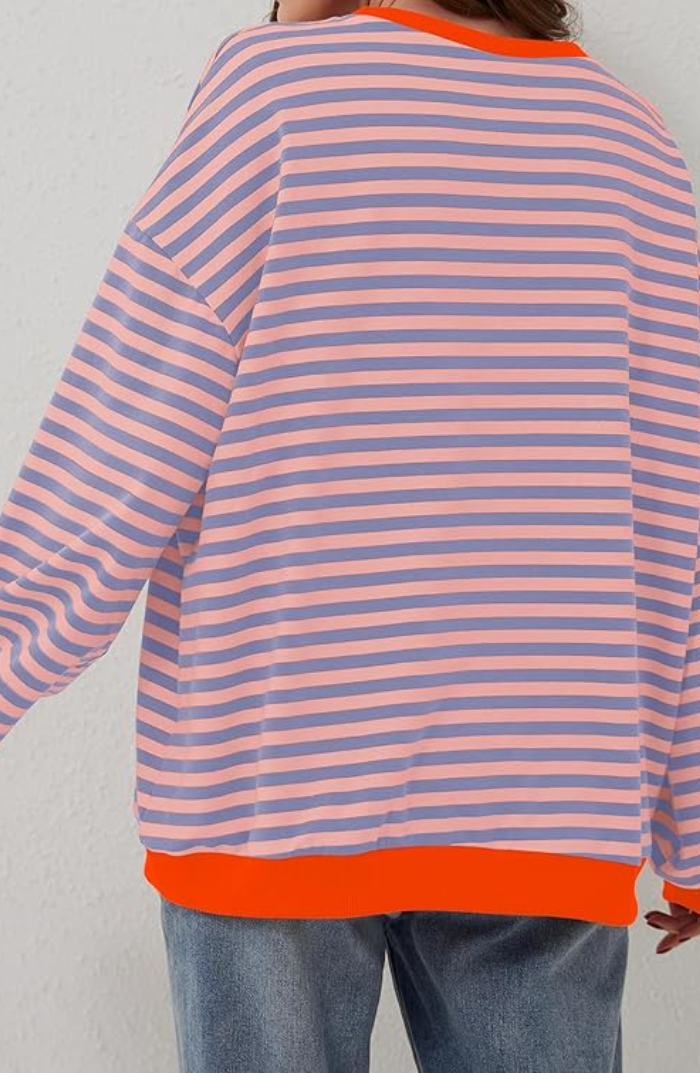 Pull Oversize Femme Rayé en Ambre – Confort Élégant pour Toutes Occasions, Tissu Doux, Coupe Décontractée, Idéal pour Toutes Silhouettes 8