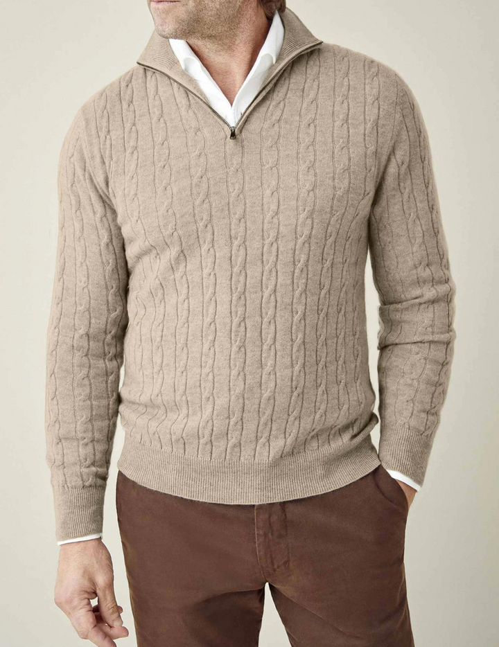 Pull Zippé en Maille Cable pour Homme - 100% Laine, Confort Moderne, Design Sophistiqué, Disponible en Plusieurs Tailles et Couleurs 10