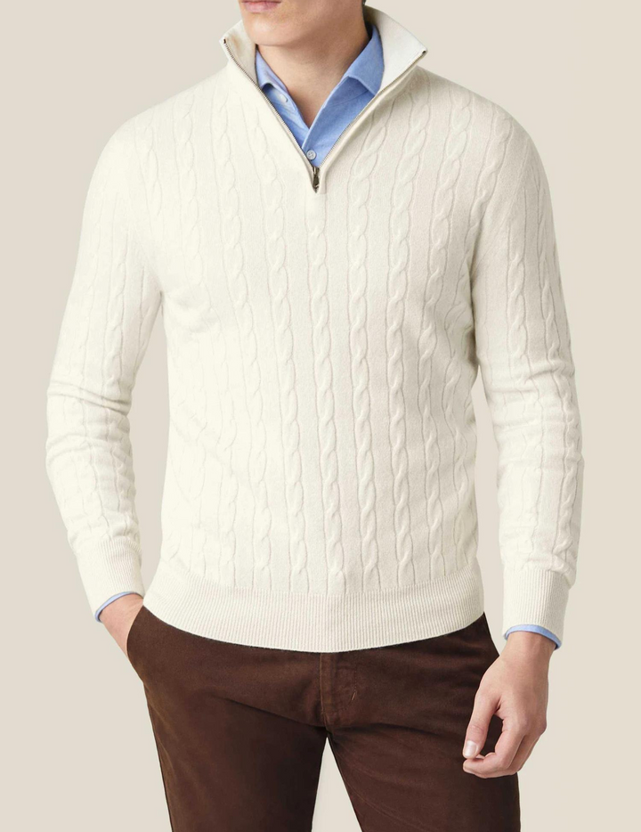 Pull Zippé en Maille Cable pour Homme - 100% Laine, Confort Moderne, Design Sophistiqué, Disponible en Plusieurs Tailles et Couleurs 3