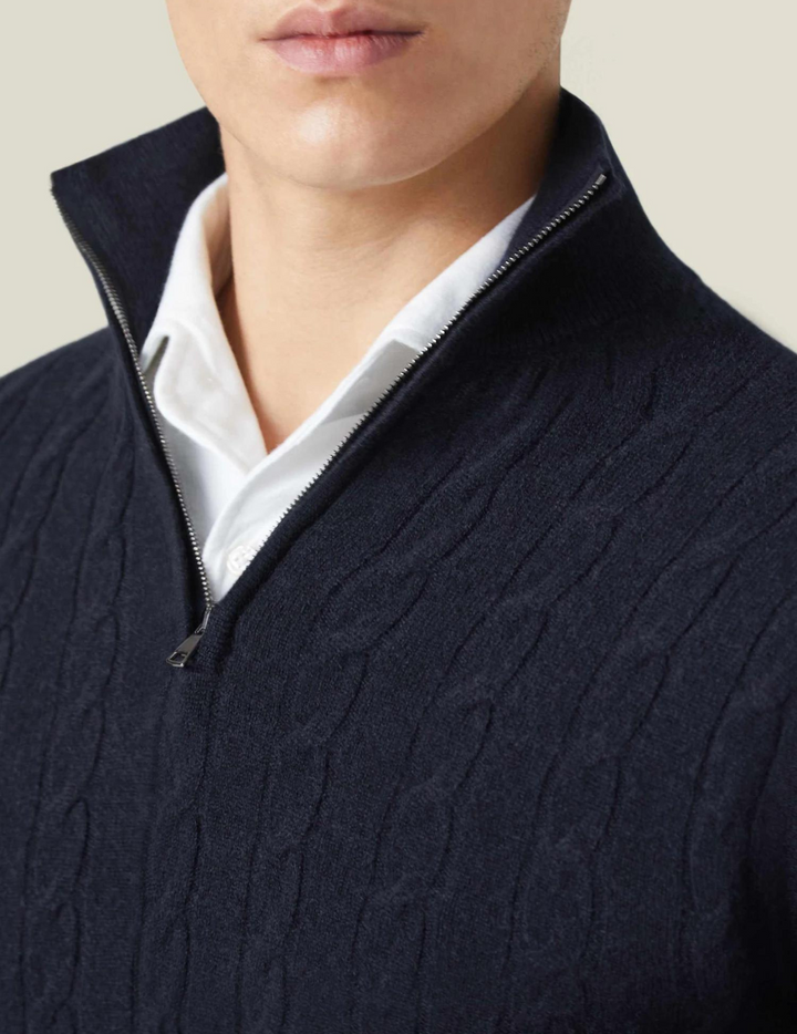 Pull Zippé en Maille Cable pour Homme - 100% Laine, Confort Moderne, Design Sophistiqué, Disponible en Plusieurs Tailles et Couleurs 4