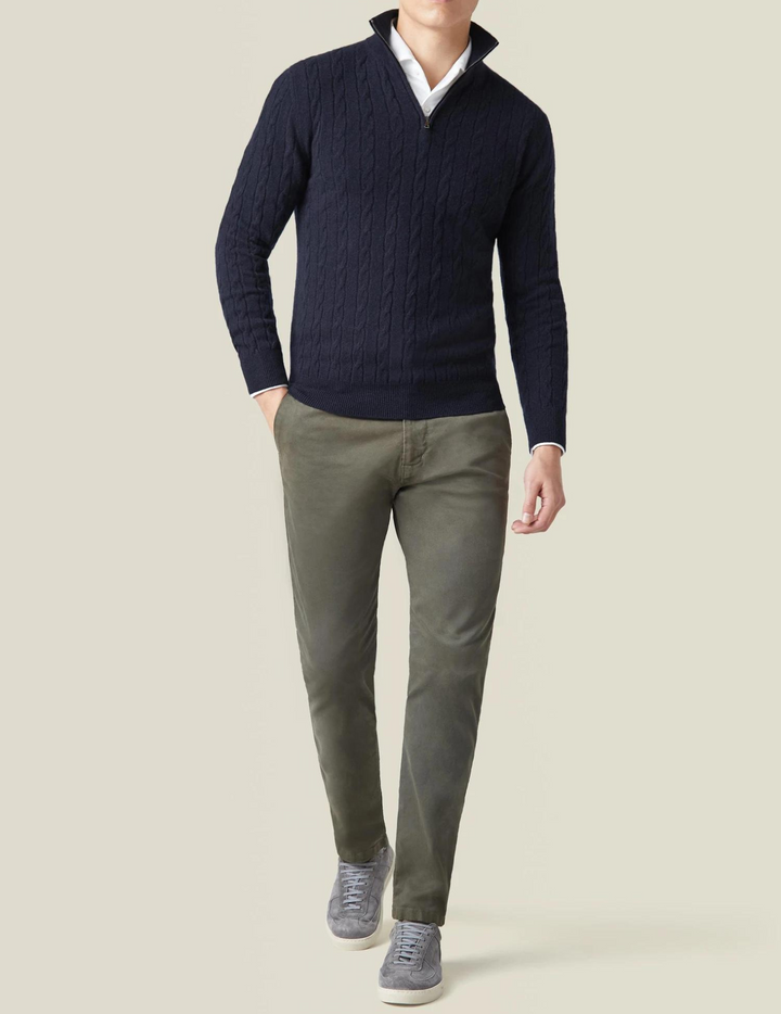 Pull Zippé en Maille Cable pour Homme - 100% Laine, Confort Moderne, Design Sophistiqué, Disponible en Plusieurs Tailles et Couleurs 5