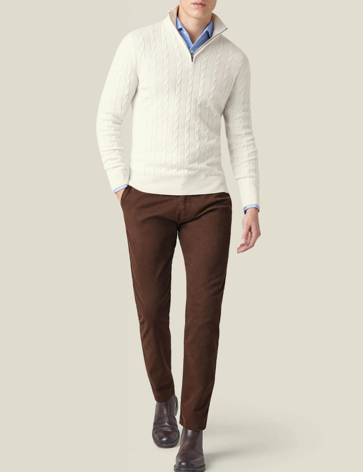 Pull Zippé en Maille Cable pour Homme - 100% Laine, Confort Moderne, Design Sophistiqué, Disponible en Plusieurs Tailles et Couleurs 7