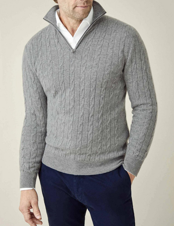 Pull Zippé en Maille Cable pour Homme - 100% Laine, Confort Moderne, Design Sophistiqué, Disponible en Plusieurs Tailles et Couleurs 9