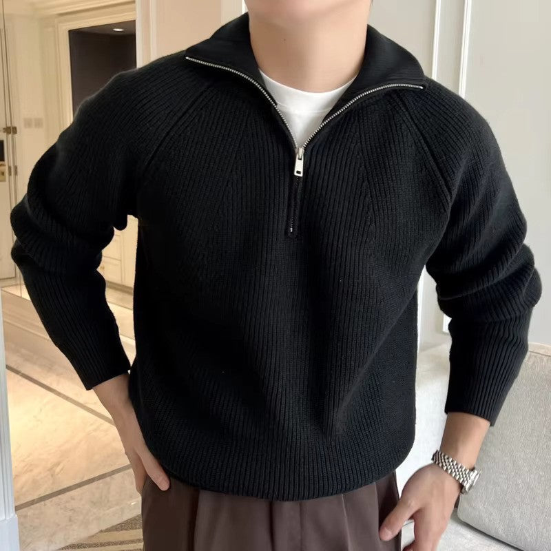 Pull en Coton Femme à Col Zippé Quart de Manche – Bleu Marine à Rayures Blanches, Manches Longues, Confort Doux 0