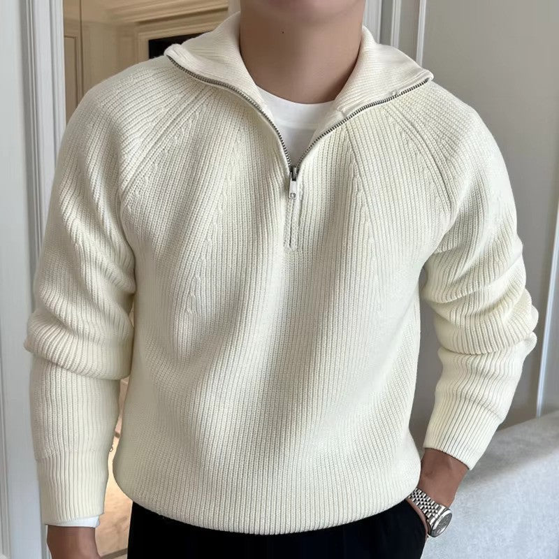 Pull en Coton Femme à Col Zippé Quart de Manche – Bleu Marine à Rayures Blanches, Manches Longues, Confort Doux 1