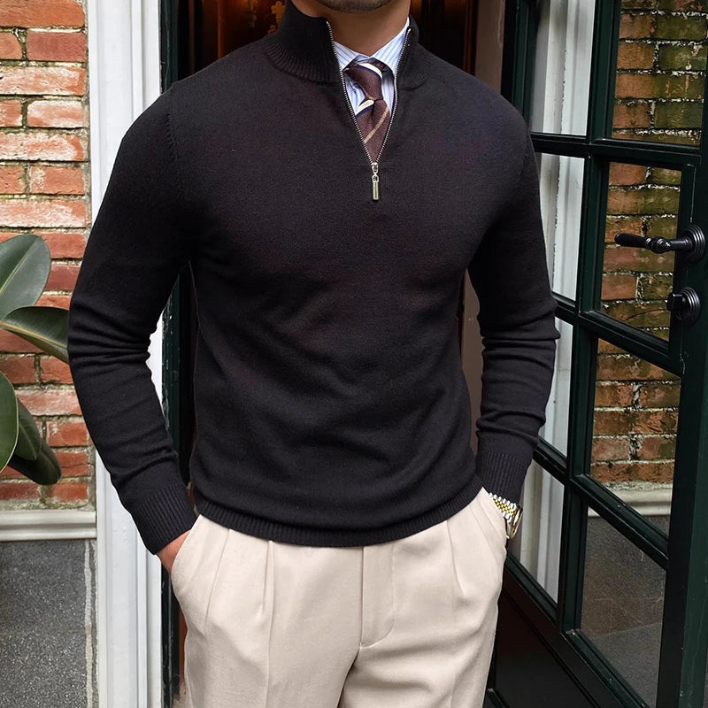 Pull en Laine Mi-Haut à Col Zippé pour Homme et Femme - Confort et Élégance en Mélange de Laine 0