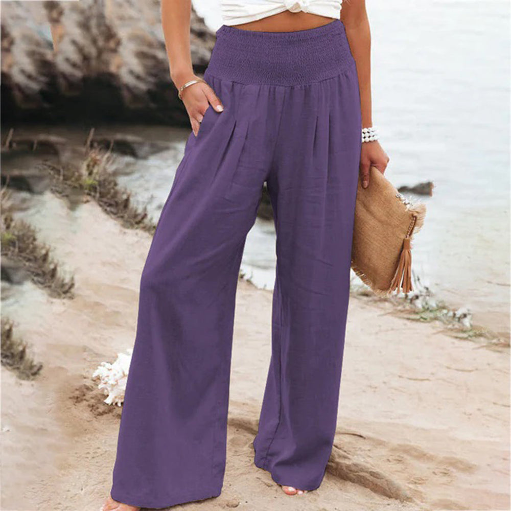 Pantalon d'été Femme à Jambes Larges en Polyester – Élégant, Confortable et Pratique avec Poches-2
