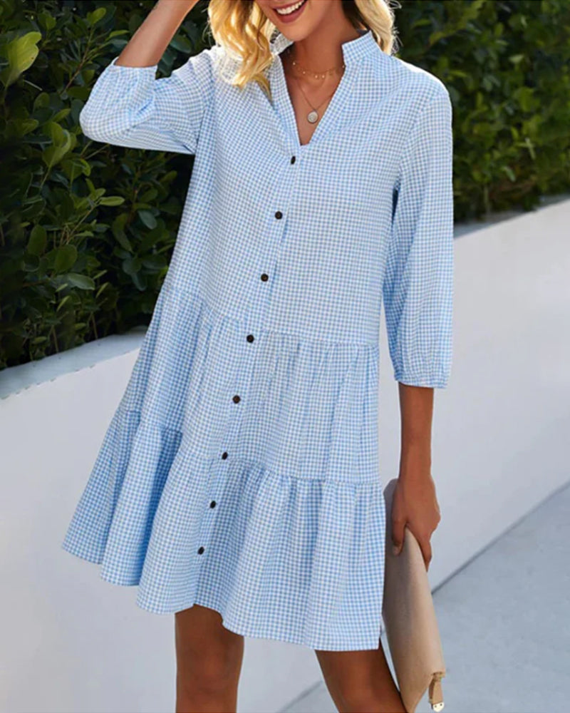 Robe A-Line à Carreaux Col Montant Taille M Polyester 0