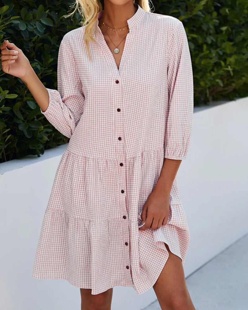 Robe A-Line à Carreaux Col Montant Taille M Polyester 6